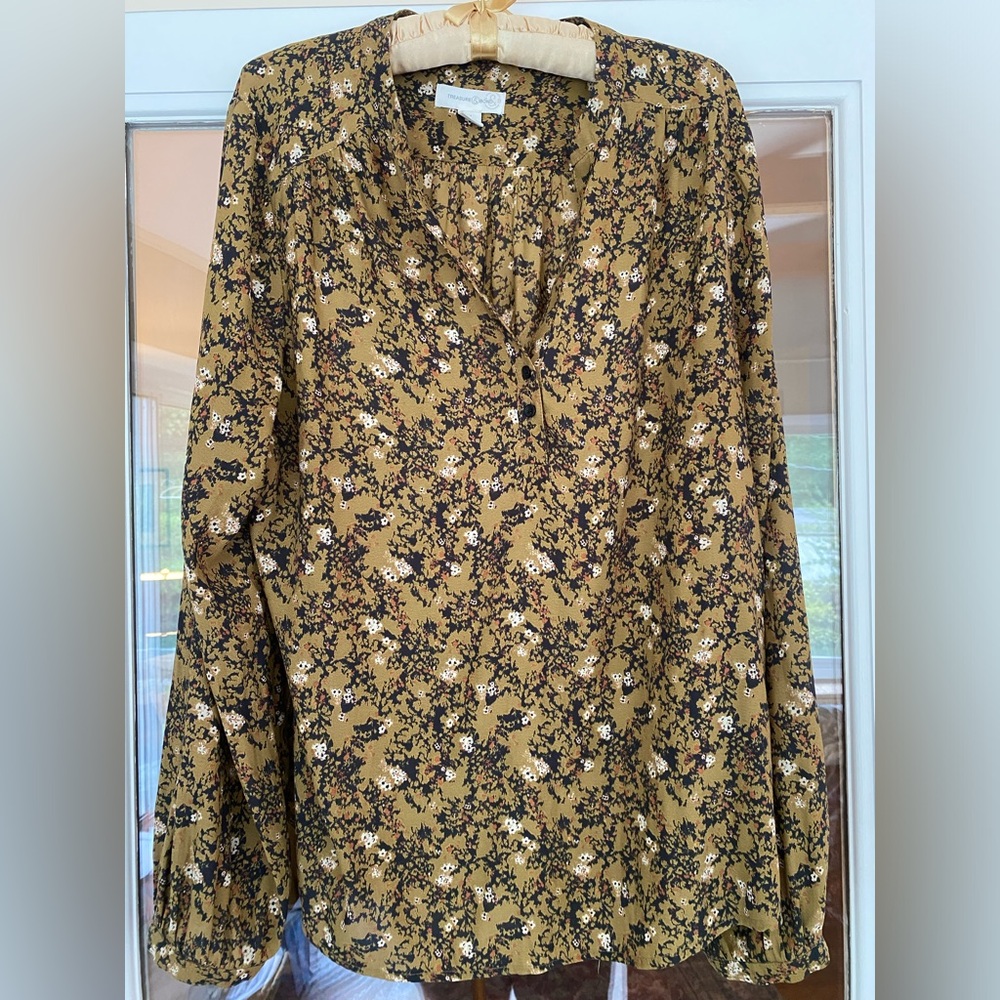 Treasure and Bond floral print long sleeve vneck peasant blouse